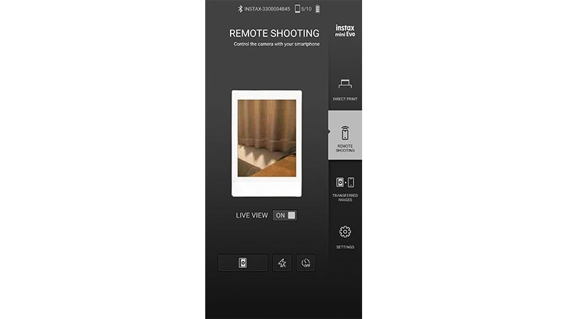 チェキカメラ Instax mini Evo アプリ操作画面